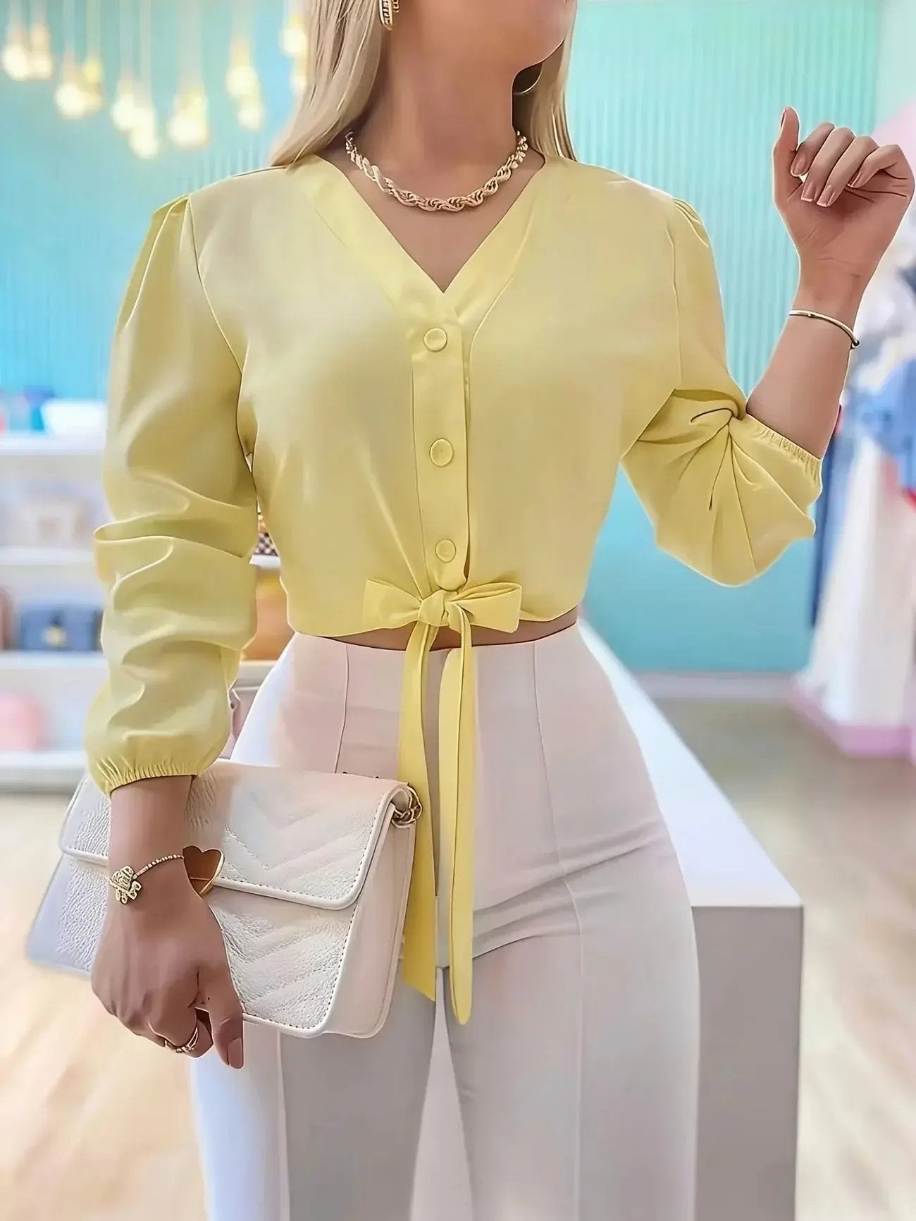 Luxury lace-up cropped top showcasing exquisite design and elegant details perfect for upscale fashion lovers.