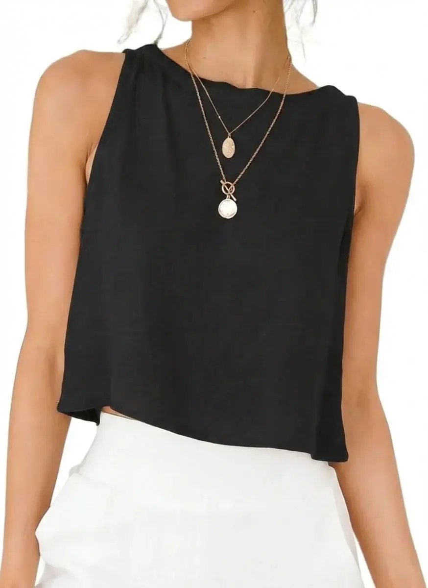 Prime Parcel women's linen crop tank top, sleeveless spring summer blouse, stylish casual women's clothing.