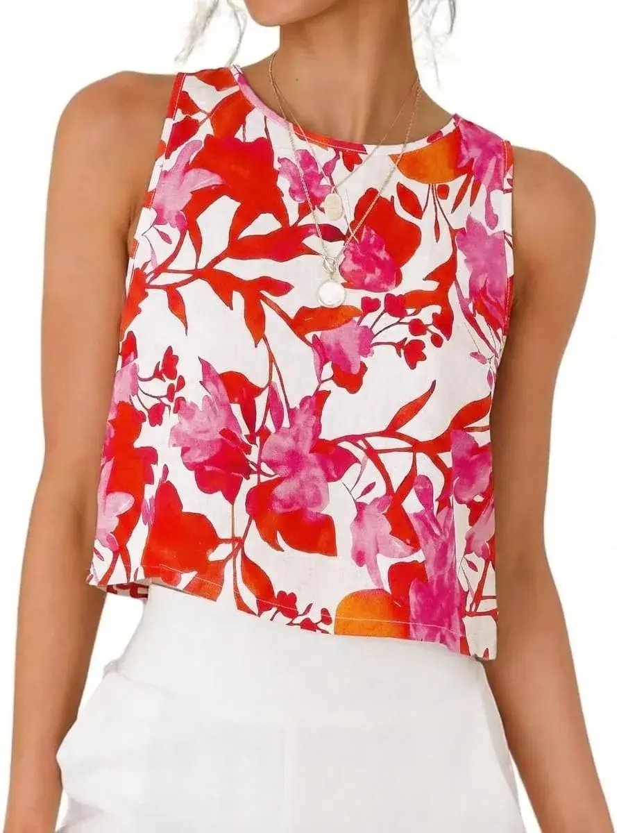 Prime Parcel Women's linen crop tank top for spring and summer, sleeveless, lightweight, ideal for warm weather casual wear.