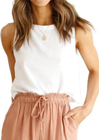 Prime Parcel women's linen crop tank top, sleeveless spring summer blouse, stylish and breathable for warm weather.