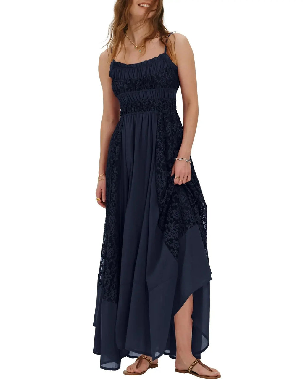 Gacaky Summer Dress for Women Casual Lace Floral Embroidered Bohemian Maxi Dress Flowy A Line Beach Long Dresses.