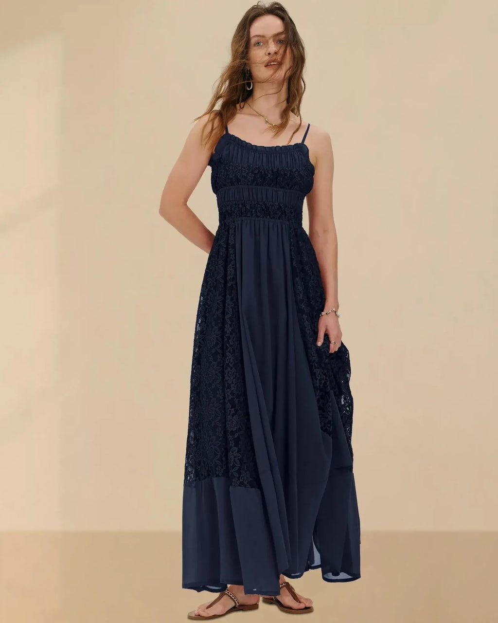 Gacaky Summer Dress for Women Casual Lace Floral Embroidered Bohemian Maxi Dress Flowy A Line Beach Long Dresses.