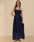 Gacaky Summer Dress for Women Casual Lace Floral Embroidered Bohemian Maxi Dress Flowy A Line Beach Long Dresses.