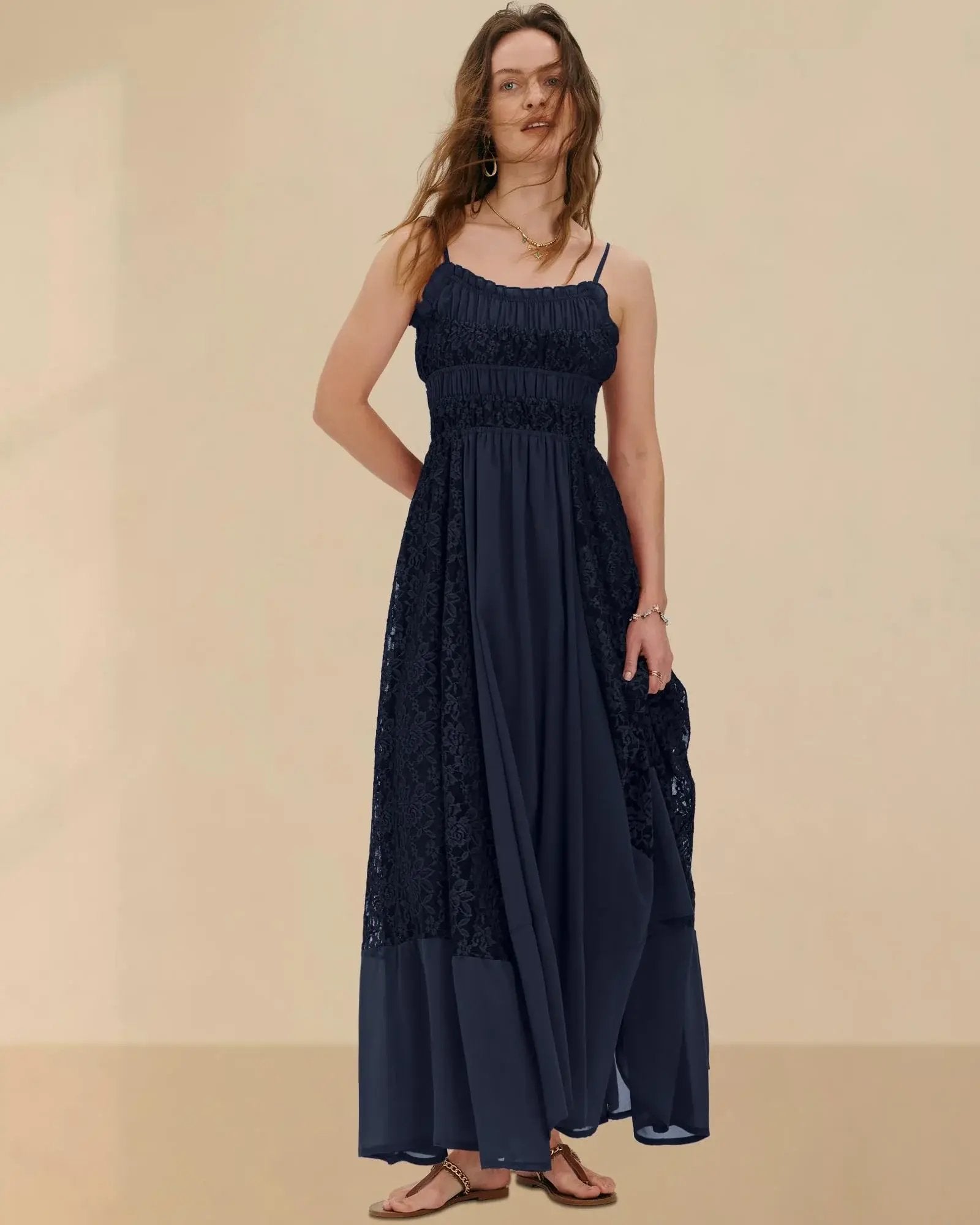 Gacaky Summer Dress for Women Casual Lace Floral Embroidered Bohemian Maxi Dress Flowy A Line Beach Long Dresses.