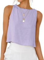 Prime Parcel women's linen crop tank top, sleeveless spring-summer women's clothing, lightweight and breathable for warm weather