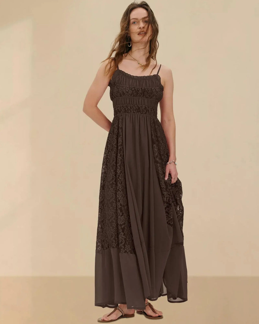 Gacaky Summer Dress for Women Casual Lace Floral Embroidered Bohemian Maxi Dress Flowy A Line Beach Long Dresses.