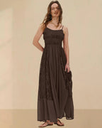 Gacaky Summer Dress for Women Casual Lace Floral Embroidered Bohemian Maxi Dress Flowy A Line Beach Long Dresses.