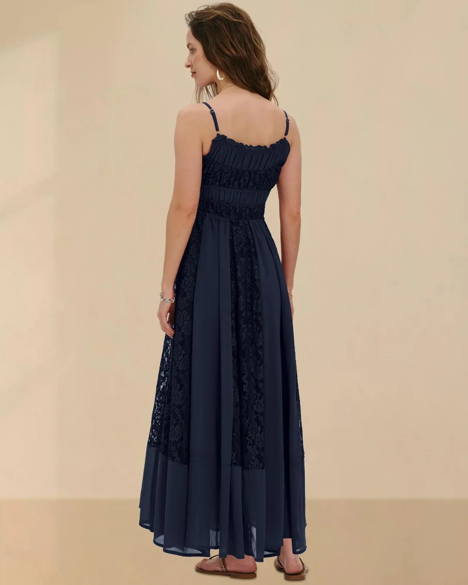 Gacaky Summer Dress for Women Casual Lace Floral Embroidered Bohemian Maxi Dress Flowy A Line Beach Long Dresses.