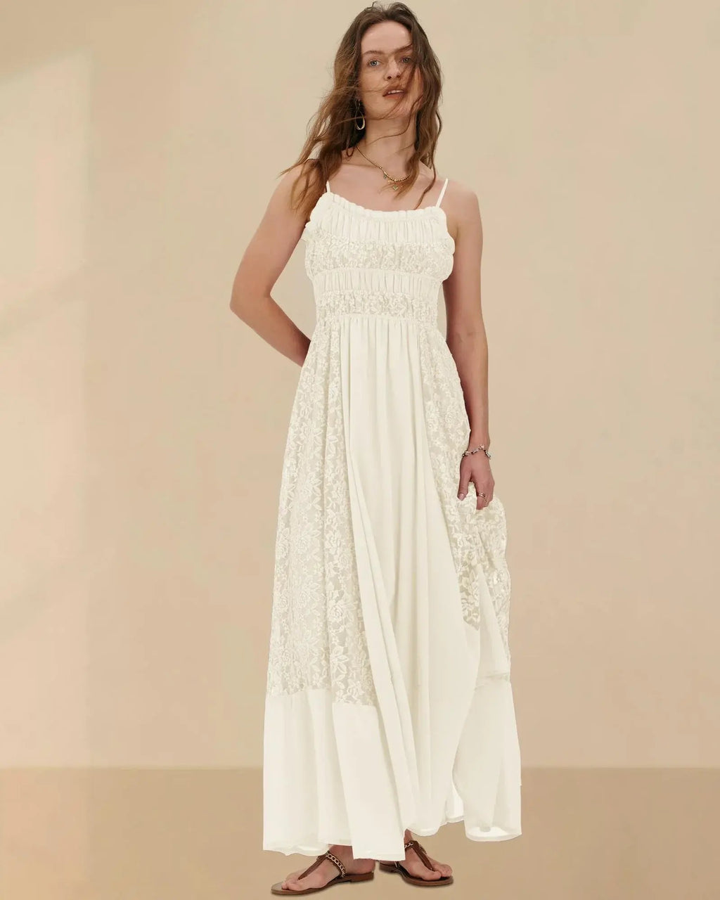 Gacaky Summer Dress for Women Casual Lace Floral Embroidered Bohemian Maxi Dress Flowy A Line Beach Long Dresses.