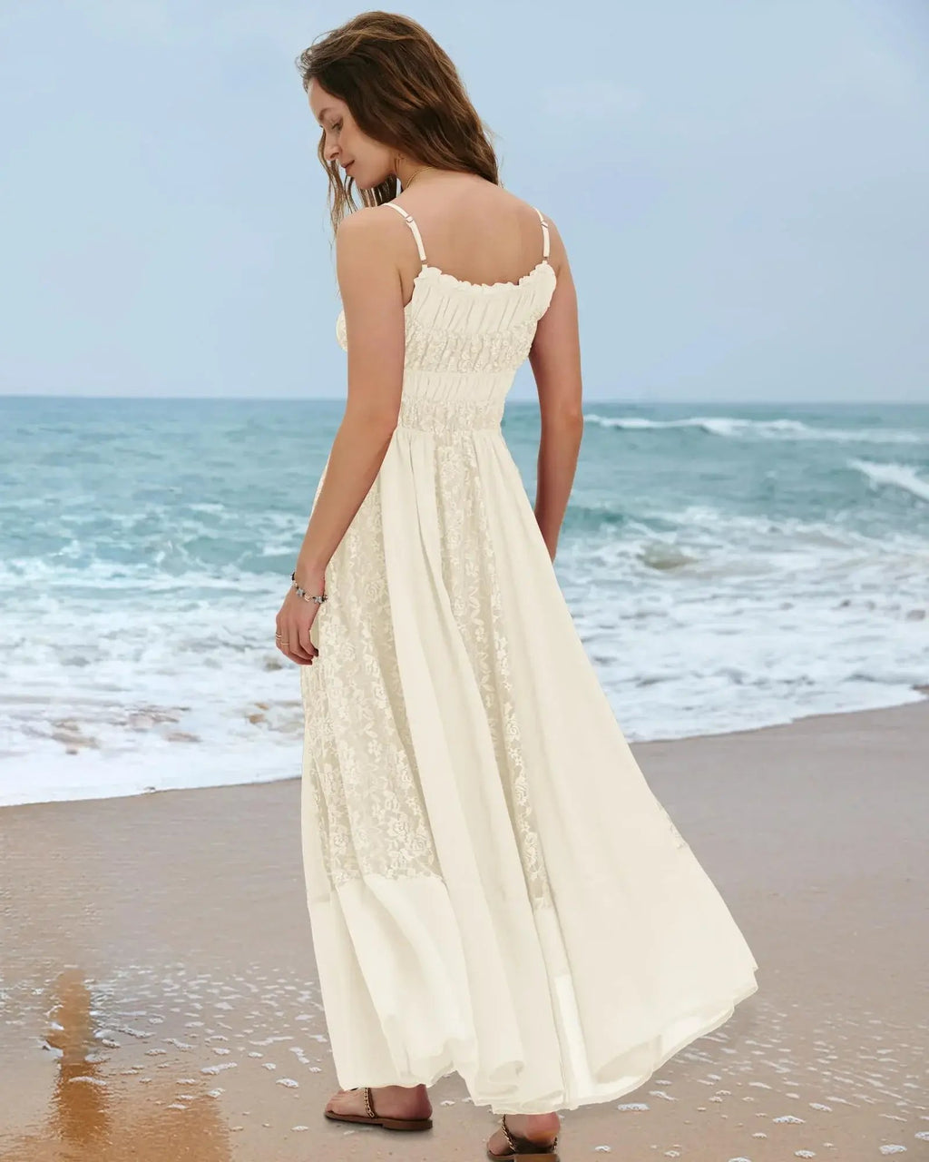 Prime Parcel women's summer lace floral bohemian maxi dress with flowy A-line design, ideal for beach and casual occasions