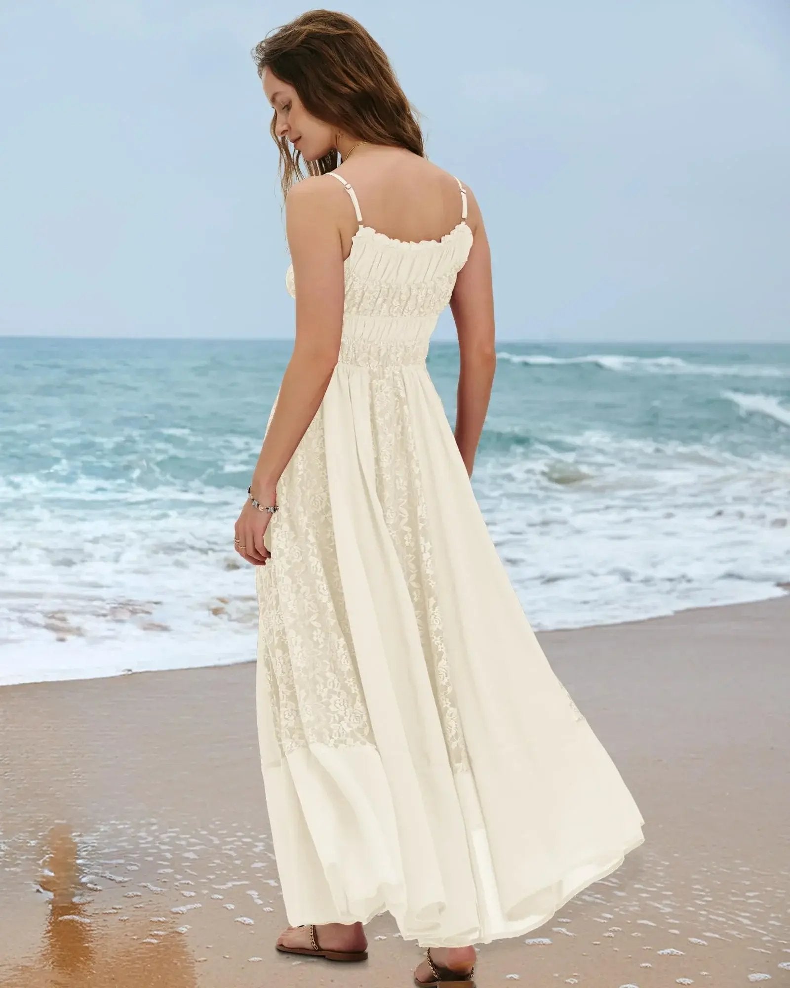 Prime Parcel women's summer lace floral bohemian maxi dress with flowy A-line design, ideal for beach and casual occasions