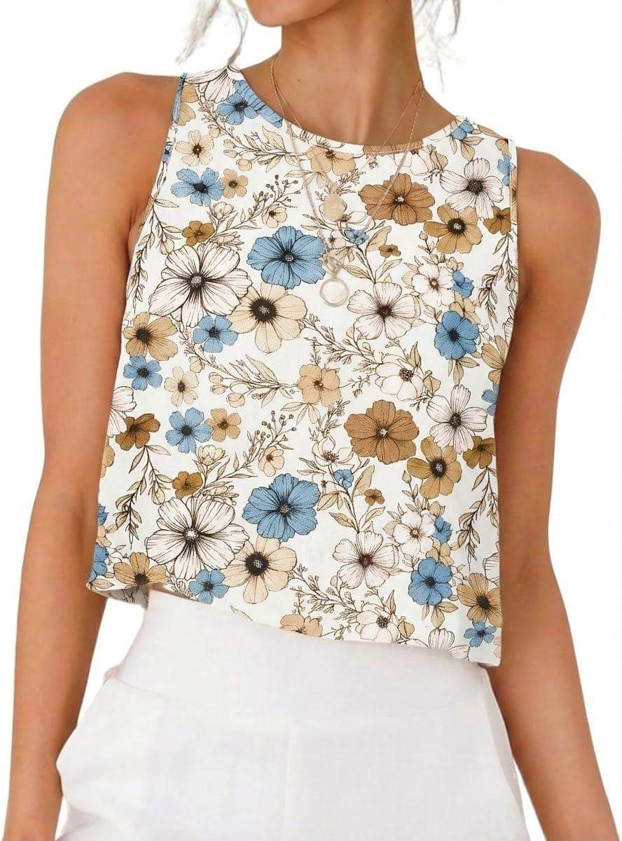 Prime Parcel women's linen crop tank top, sleeveless spring-summer top with a relaxed fit and casual style.