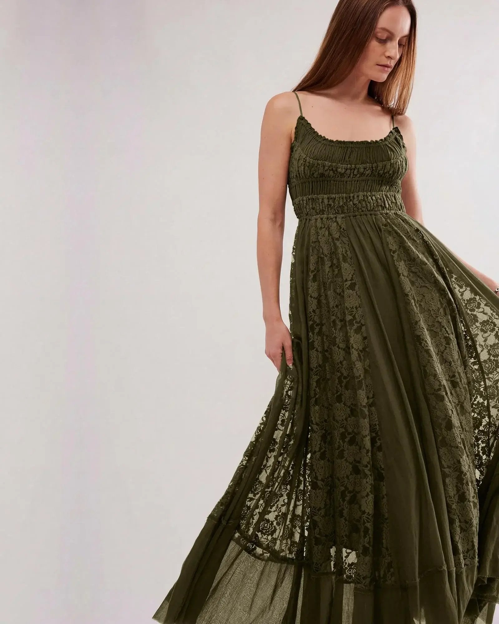 Gacaky Summer Dress for Women Casual Lace Floral Embroidered Bohemian Maxi Dress Flowy A Line Beach Long Dresses.