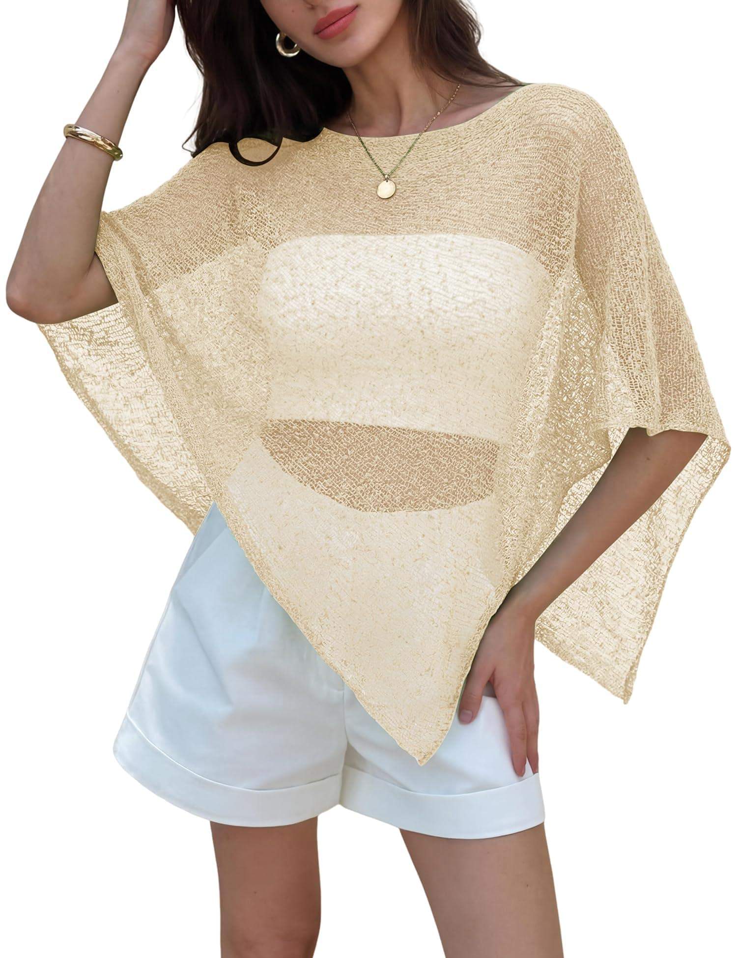 LOMON Womens Sheer Poncho Shrug Bolero Lightweight Knit Crochet Shrug Mesh Cover Up Summer 2026.