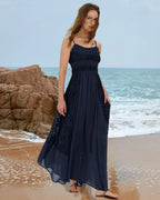 Gacaky Summer Dress for Women Casual Lace Floral Embroidered Bohemian Maxi Dress Flowy A Line Beach Long Dresses.