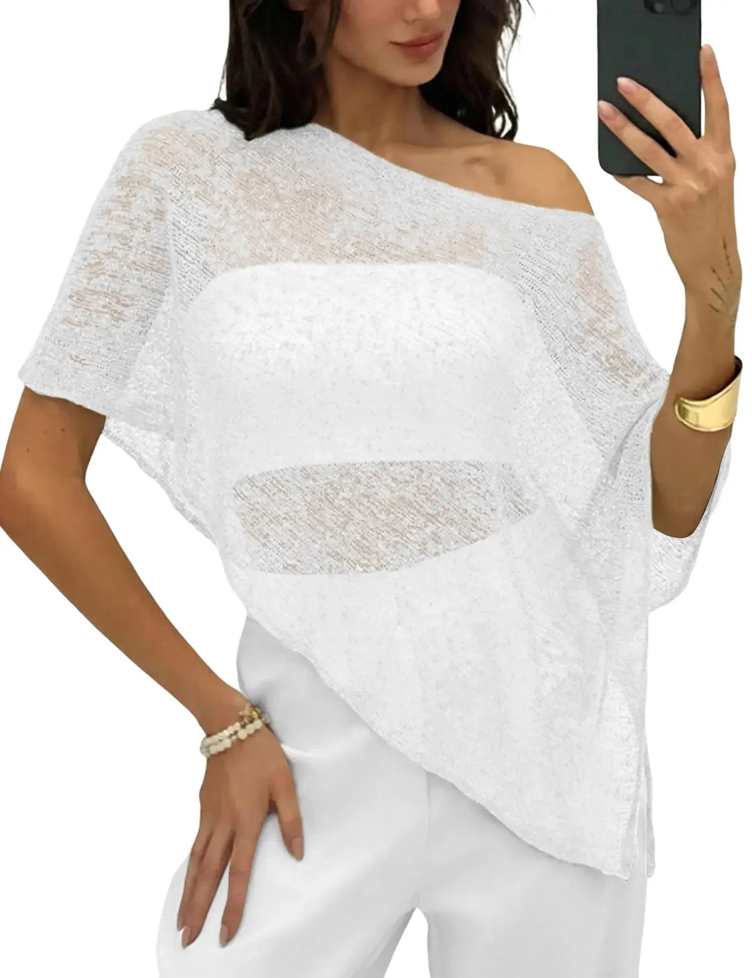 LOMON Womens Sheer Poncho Shrug Bolero Lightweight Knit Crochet Shrug Mesh Cover Up Summer 2026.
