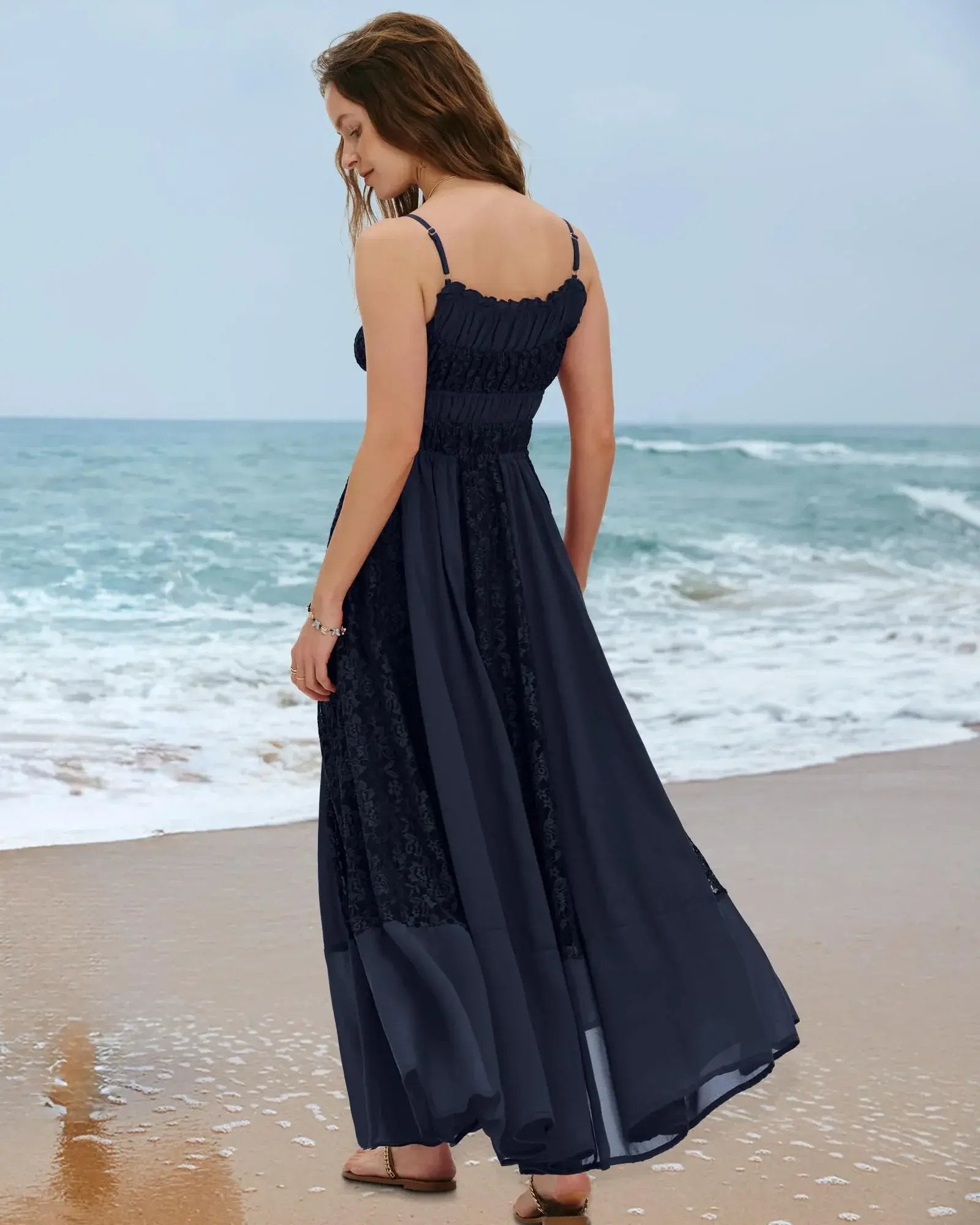 Gacaky Summer Dress for Women Casual Lace Floral Embroidered Bohemian Maxi Dress Flowy A Line Beach Long Dresses.