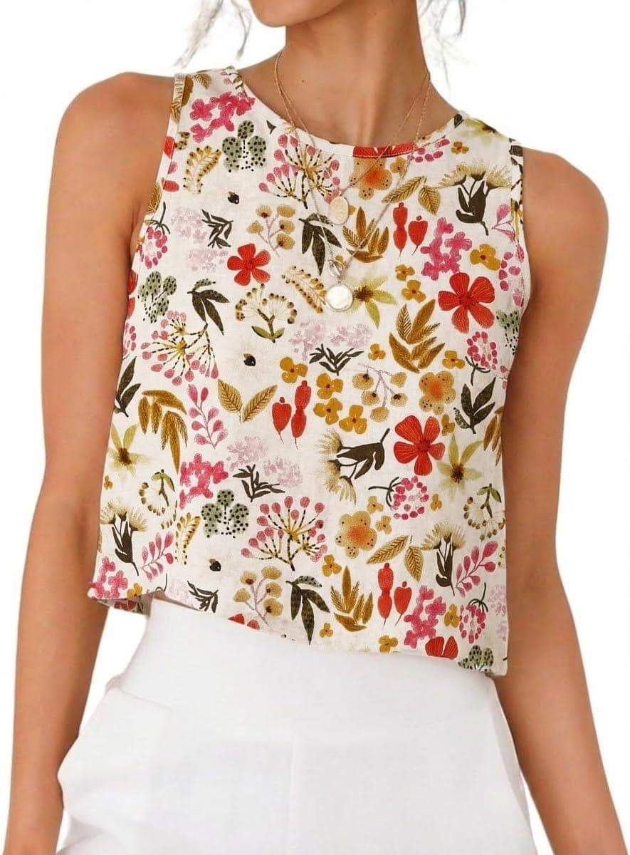 Prime Parcel women's linen crop tank top, sleeveless spring-summer women's clothing in a light, breathable fabric.