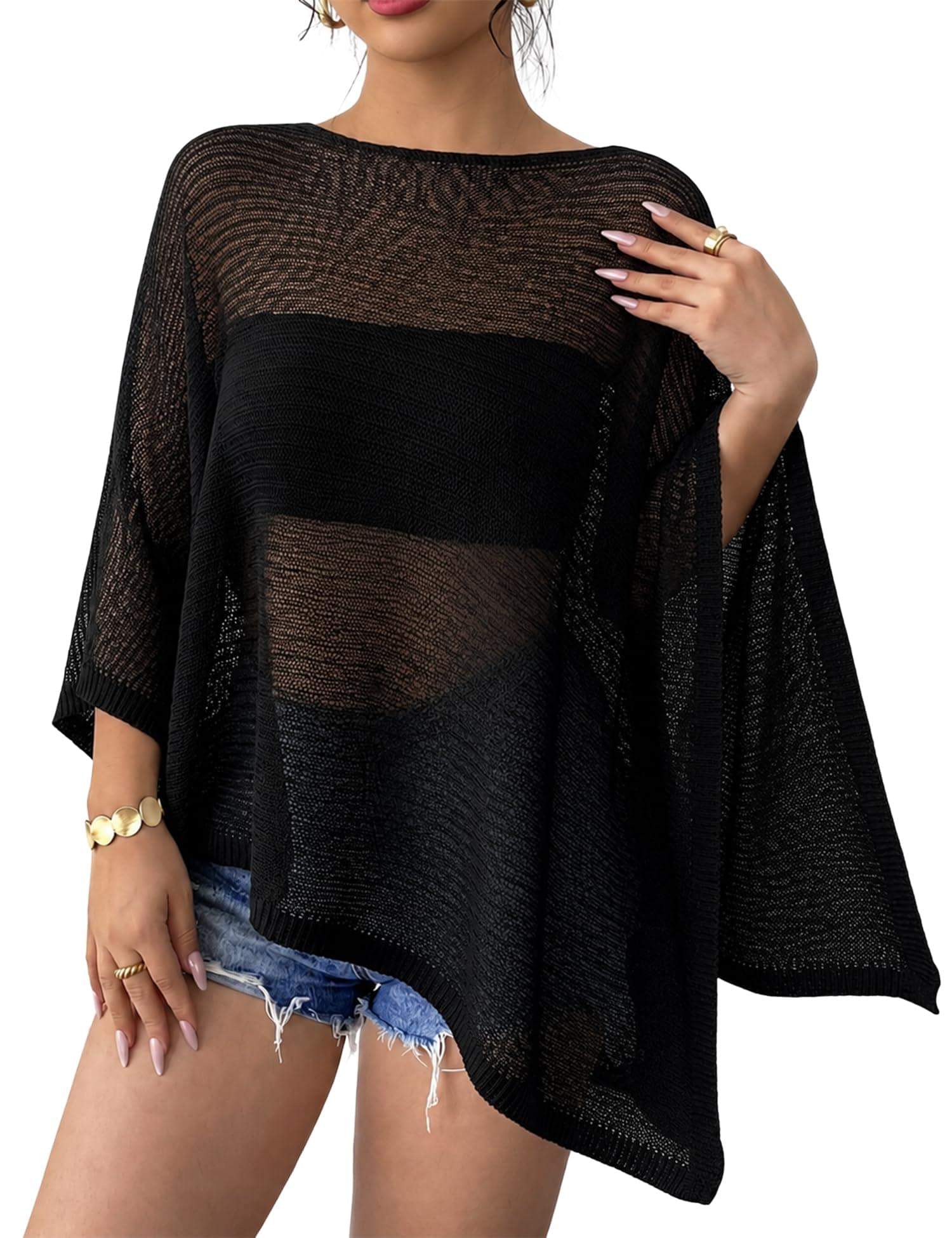 LOMON Womens Sheer Poncho Shrug Bolero Lightweight Knit Crochet Shrug Mesh Cover Up Summer 2026.