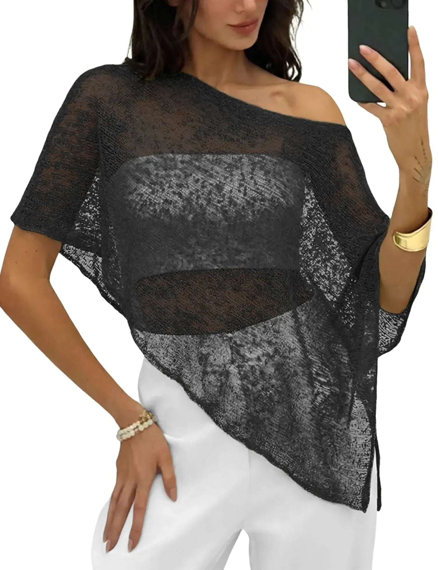 LOMON Womens Sheer Poncho Shrug Bolero Lightweight Knit Crochet Shrug Mesh Cover Up Summer 2026.