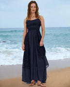 Gacaky Summer Dress for Women Casual Lace Floral Embroidered Bohemian Maxi Dress Flowy A Line Beach Long Dresses.