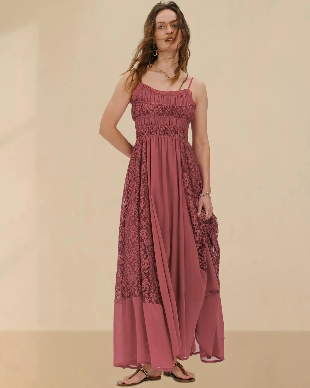 Prime Parcel women's summer lace floral embroidered bohemian maxi dress with flowy A-line design, perfect for beach and casual wear.