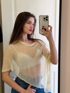 Prime Parcel women's sheer crochet poncho shrug, lightweight knit mesh cover-up for summer, stylish and breathable.