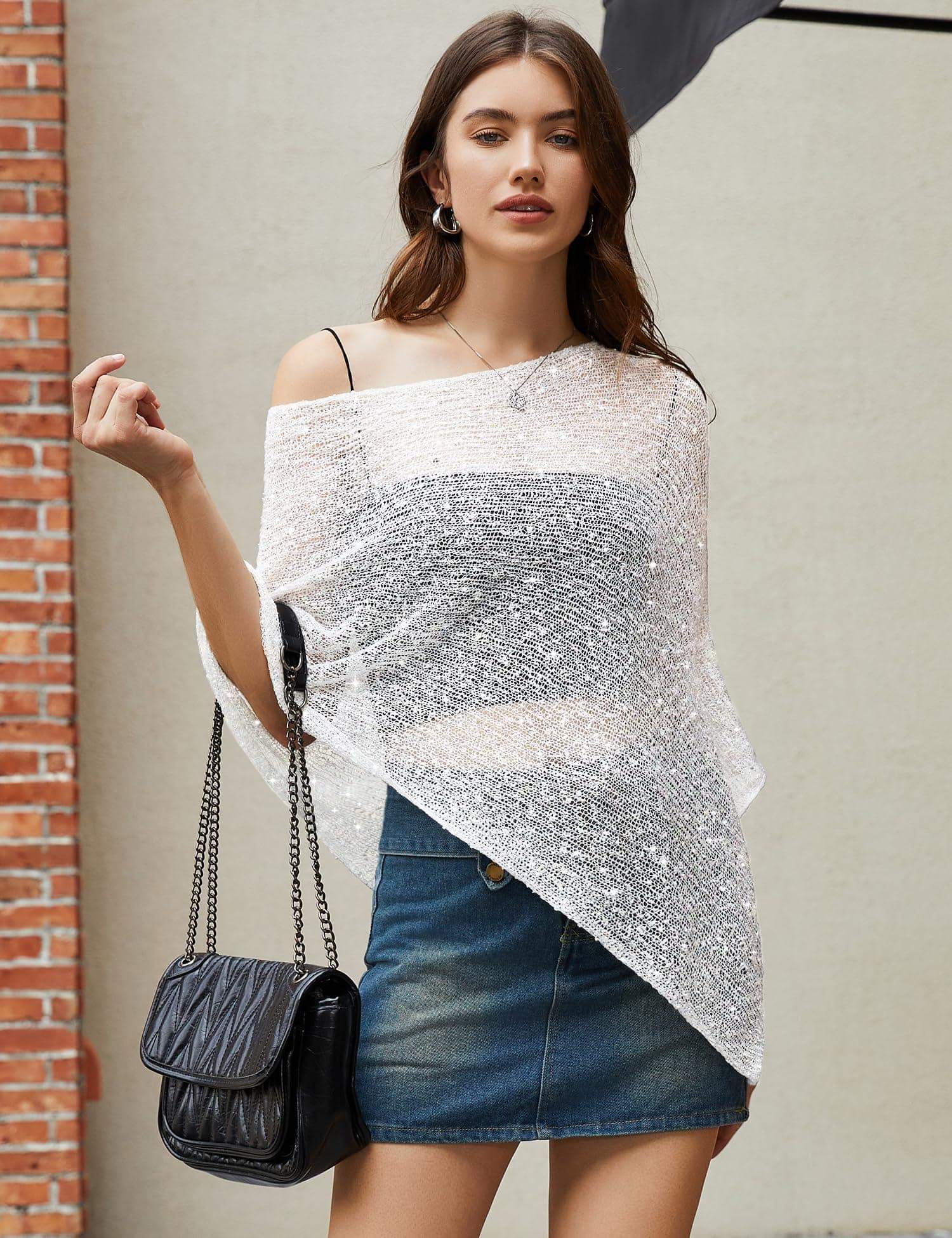 LOMON Womens Sheer Poncho Shrug Bolero Lightweight Knit Crochet Shrug Mesh Cover Up Summer 2026.