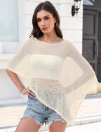 Prime Parcel women's sheer crochet poncho shrug, lightweight knit mesh cover-up for summer wear, stylish and breathable.