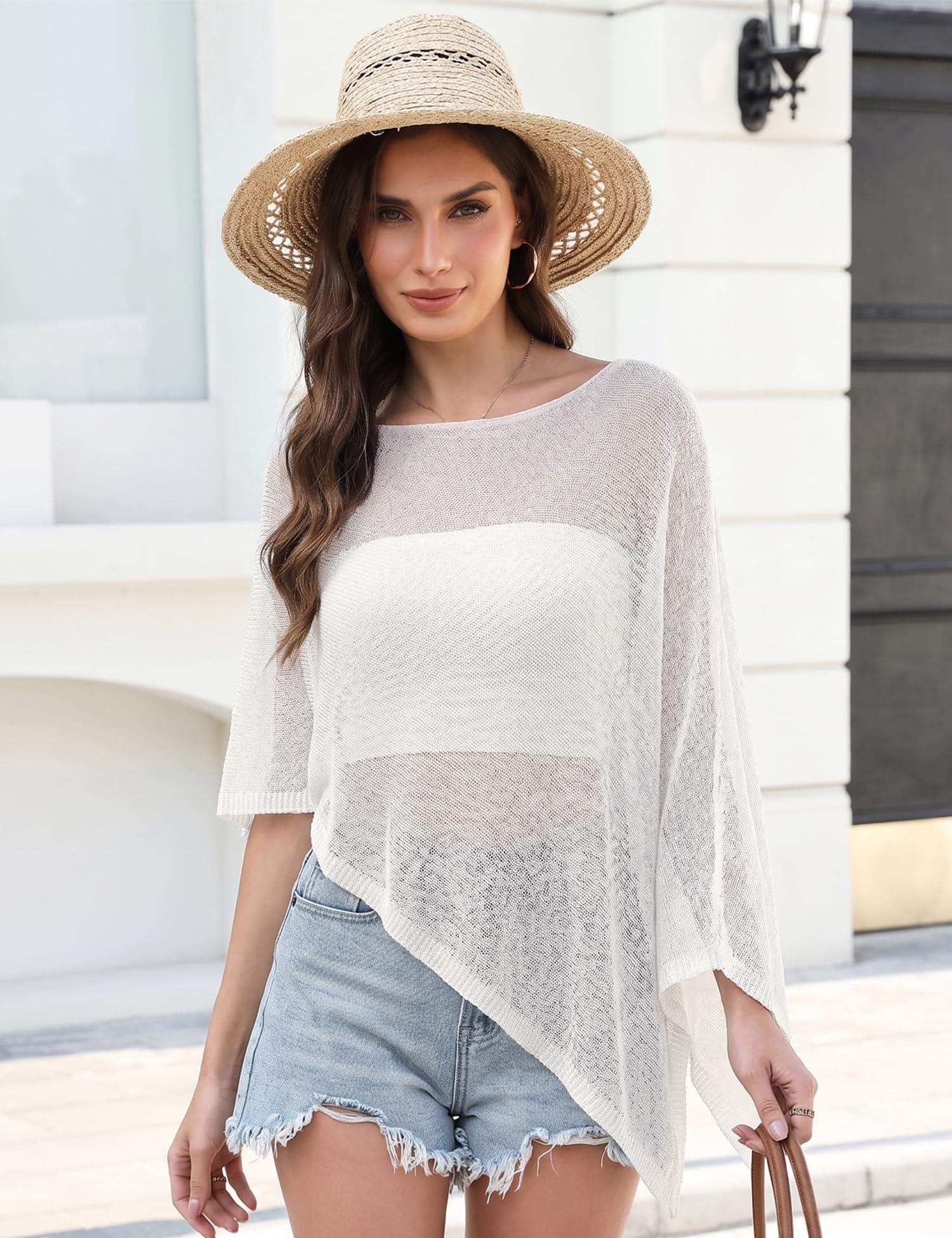 LOMON Womens Sheer Poncho Shrug Bolero Lightweight Knit Crochet Shrug Mesh Cover Up Summer 2026.