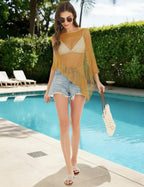 Prime Parcel women's sheer crochet poncho shrug, lightweight knit mesh cover-up, perfect for summer wear