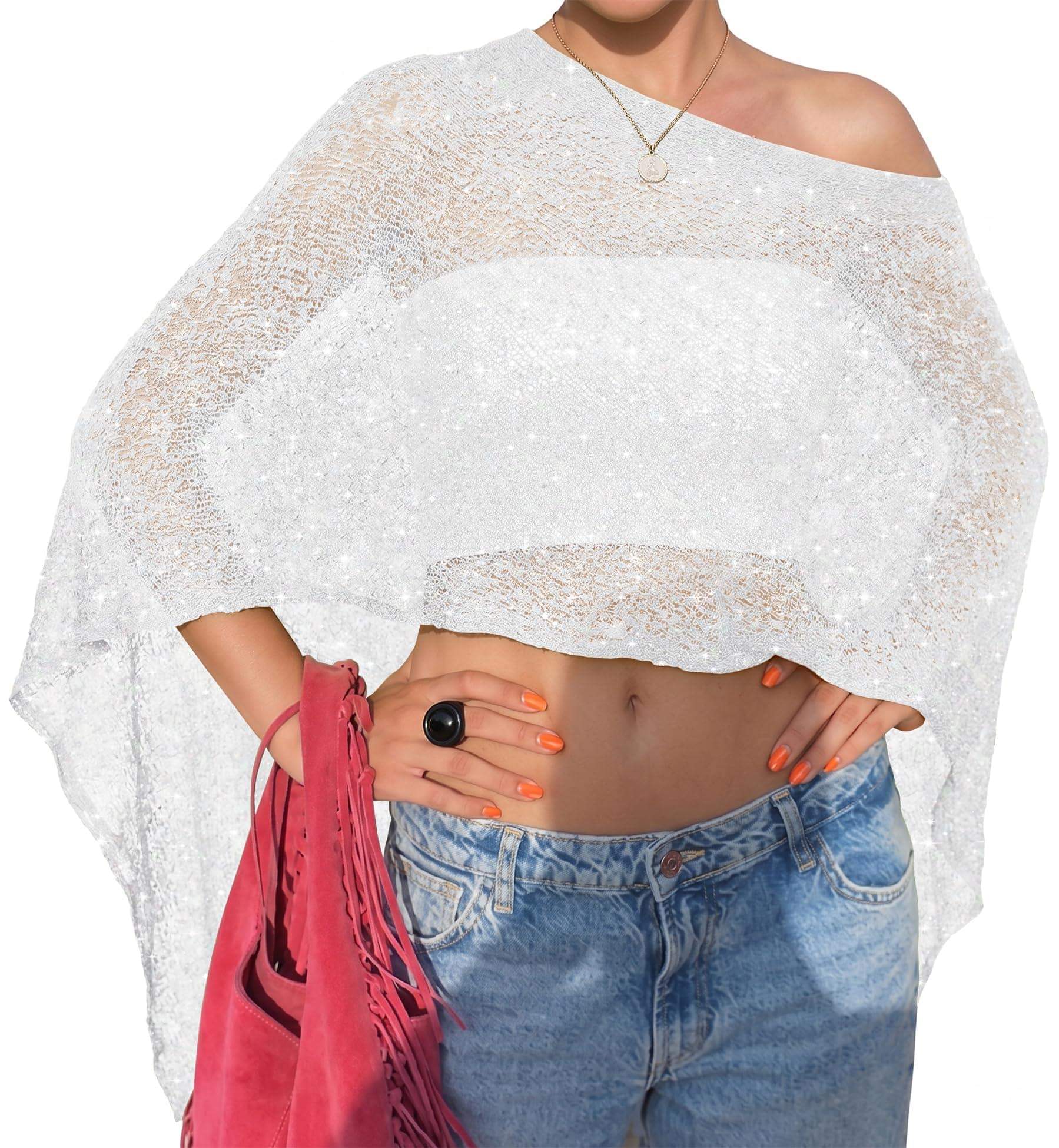 LOMON Womens Sheer Poncho Shrug Bolero Lightweight Knit Crochet Shrug Mesh Cover Up Summer 2026.