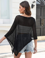 Lightweight knit crochet LOMON women's sheer poncho shrug with mesh cover-up in a summer style, by Prime Parcel.
