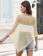 Prime Parcel women's sheer knit crochet poncho shrug with lightweight mesh cover-up, perfect for summer wear.