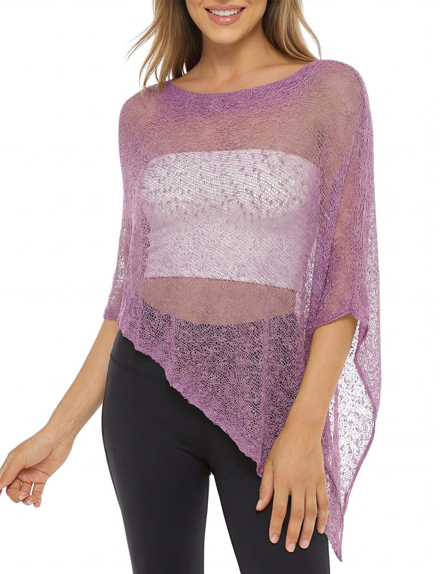 LOMON Womens Sheer Poncho Shrug Bolero Lightweight Knit Crochet Shrug Mesh Cover Up Summer 2026.