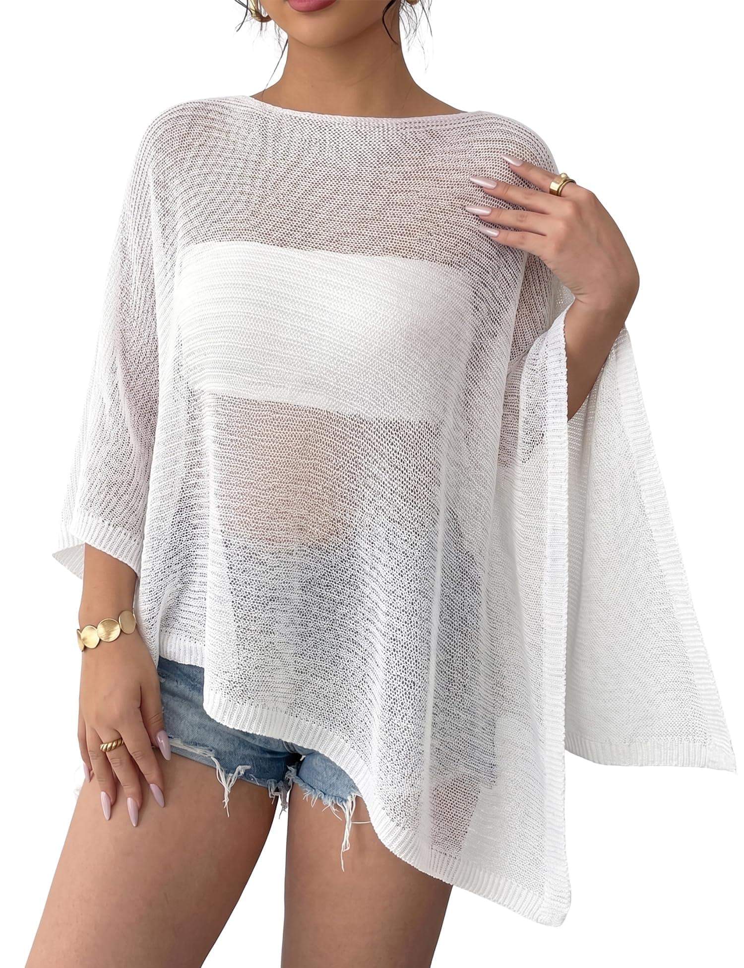 LOMON Womens Sheer Poncho Shrug Bolero Lightweight Knit Crochet Shrug Mesh Cover Up Summer 2026.