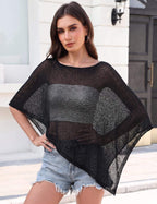 Prime Parcel women's sheer crochet poncho shrug, lightweight knit mesh cover-up, perfect for summer layering.