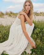 Gacaky Summer Dress for Women Casual Lace Floral Embroidered Bohemian Maxi Dress Flowy A Line Beach Long Dresses.