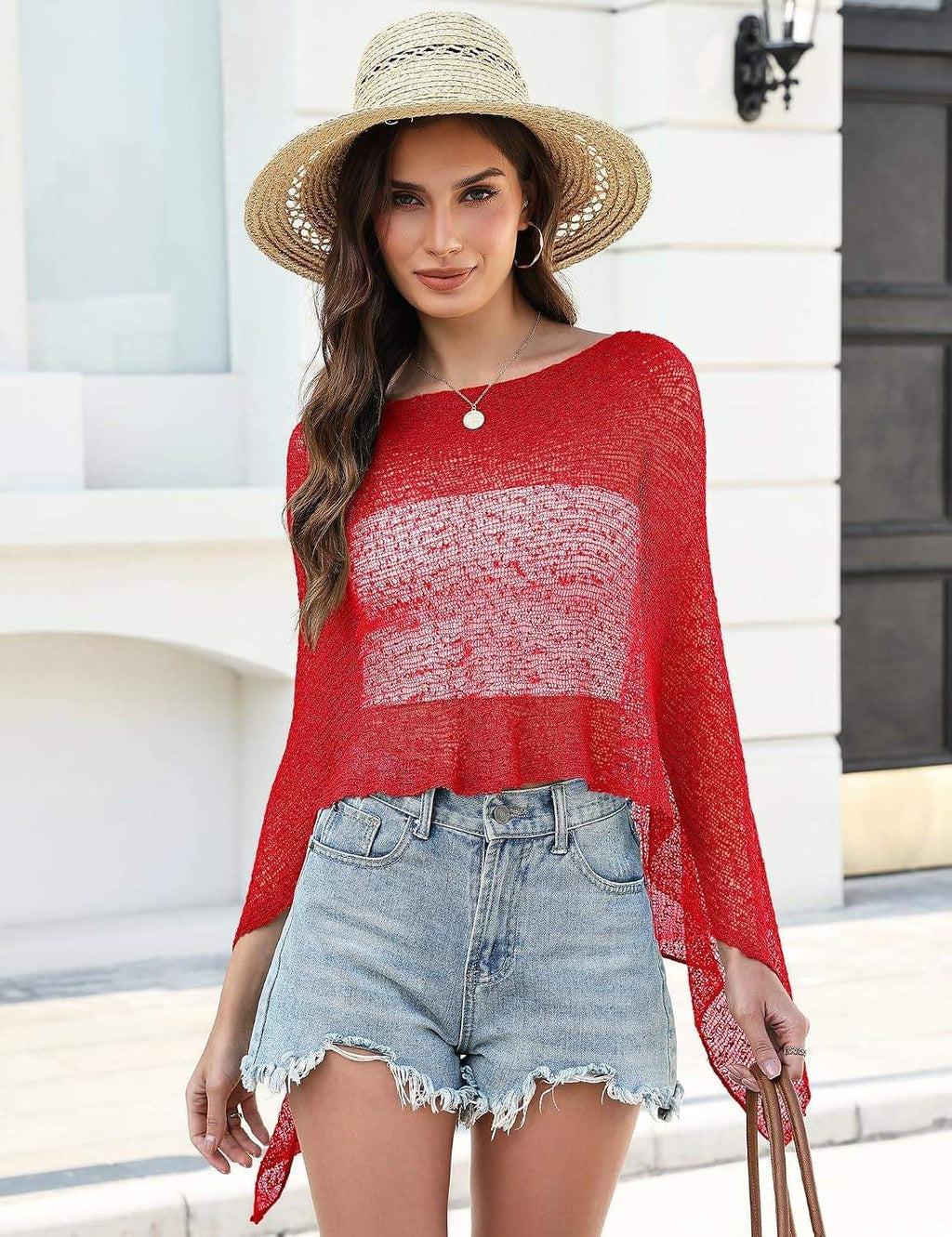 Prime Parcel women's sheer knit crochet shrug poncho, lightweight mesh cover-up for summer, stylish and breathable.