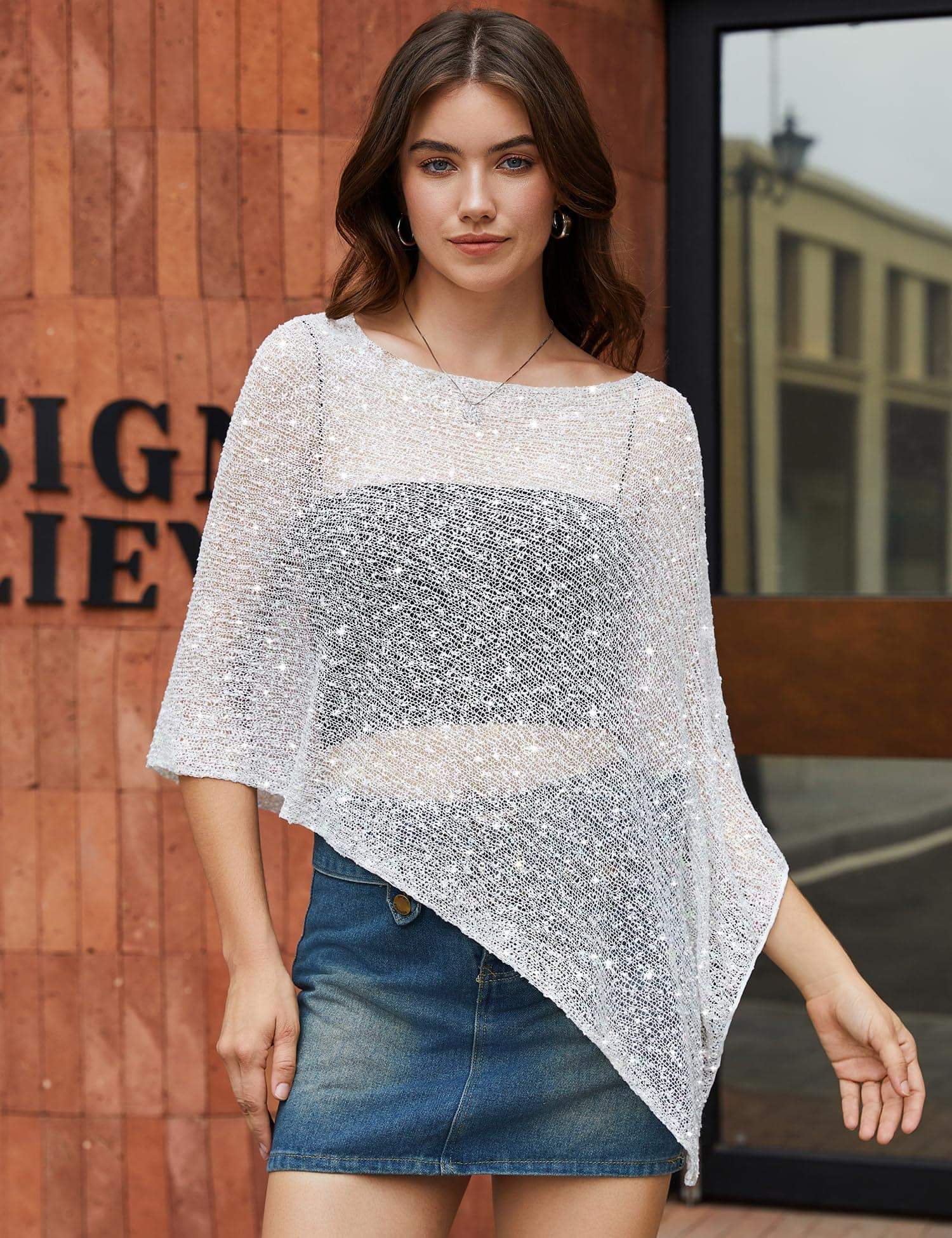 LOMON Womens Sheer Poncho Shrug Bolero Lightweight Knit Crochet Shrug Mesh Cover Up Summer 2026.
