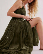 Gacaky Summer Dress for Women Casual Lace Floral Embroidered Bohemian Maxi Dress Flowy A Line Beach Long Dresses.