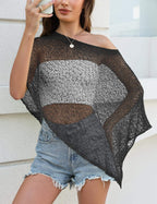 LOMON Womens Sheer Poncho Shrug Bolero Lightweight Knit Crochet Shrug Mesh Cover Up Summer 2026.