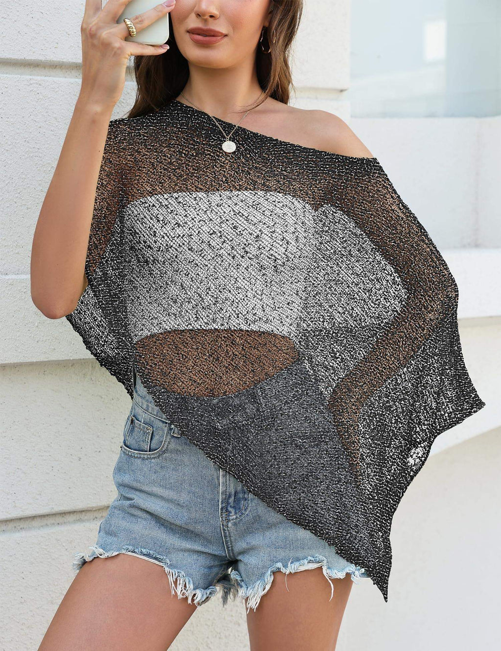 LOMON Womens Sheer Poncho Shrug Bolero Lightweight Knit Crochet Shrug Mesh Cover Up Summer 2026.