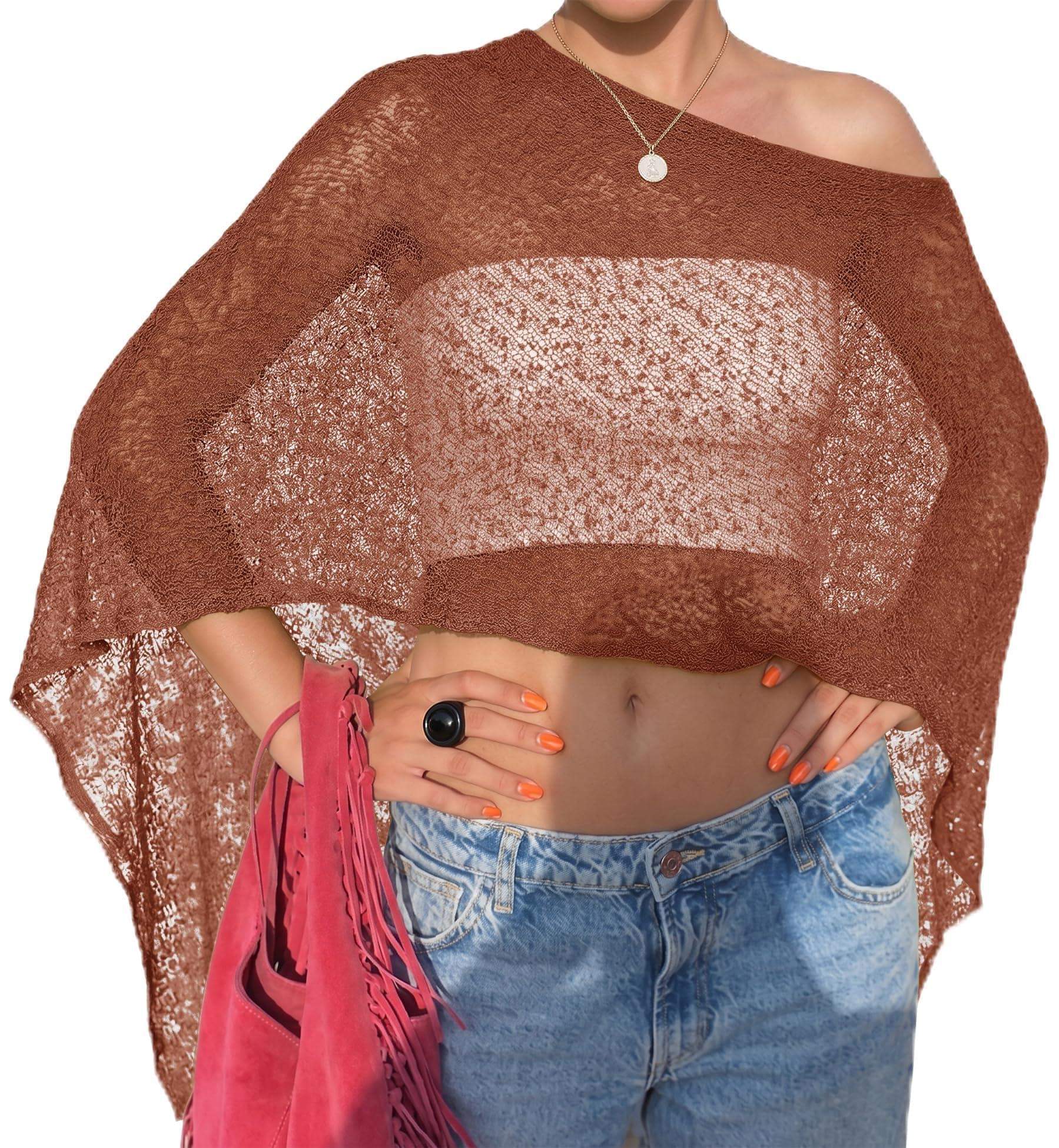 LOMON Womens Sheer Poncho Shrug Bolero Lightweight Knit Crochet Shrug Mesh Cover Up Summer 2026.