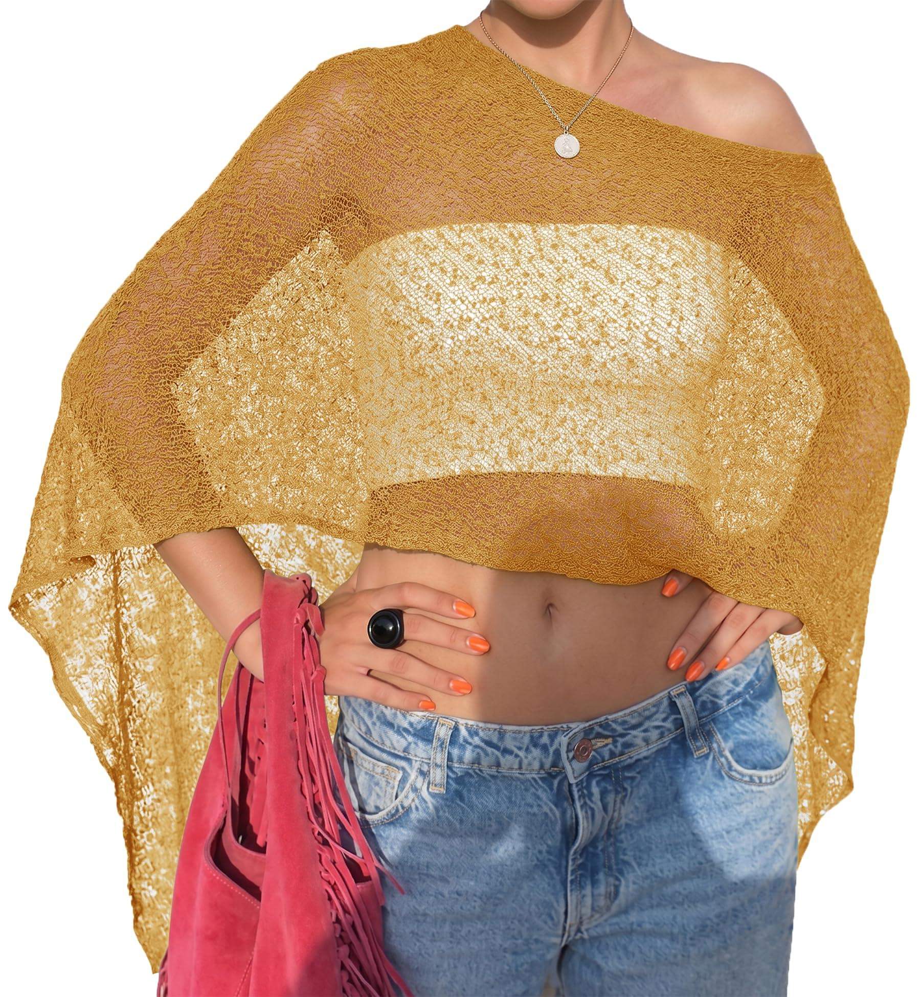 LOMON Womens Sheer Poncho Shrug Bolero Lightweight Knit Crochet Shrug Mesh Cover Up Summer 2026.