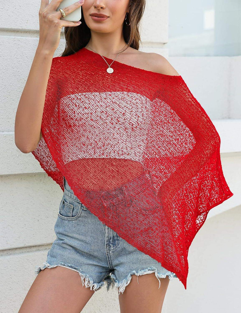 Prime Parcel women's sheer knit crochet shrug, lightweight mesh cover-up perfect for summer, with a stylish poncho and bolero design.