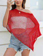 Prime Parcel women's sheer knit crochet shrug, lightweight mesh cover-up perfect for summer, with a stylish poncho and bolero design.