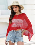 Prime Parcel women's sheer crochet poncho shrug, lightweight knit mesh cover-up perfect for summer wear.