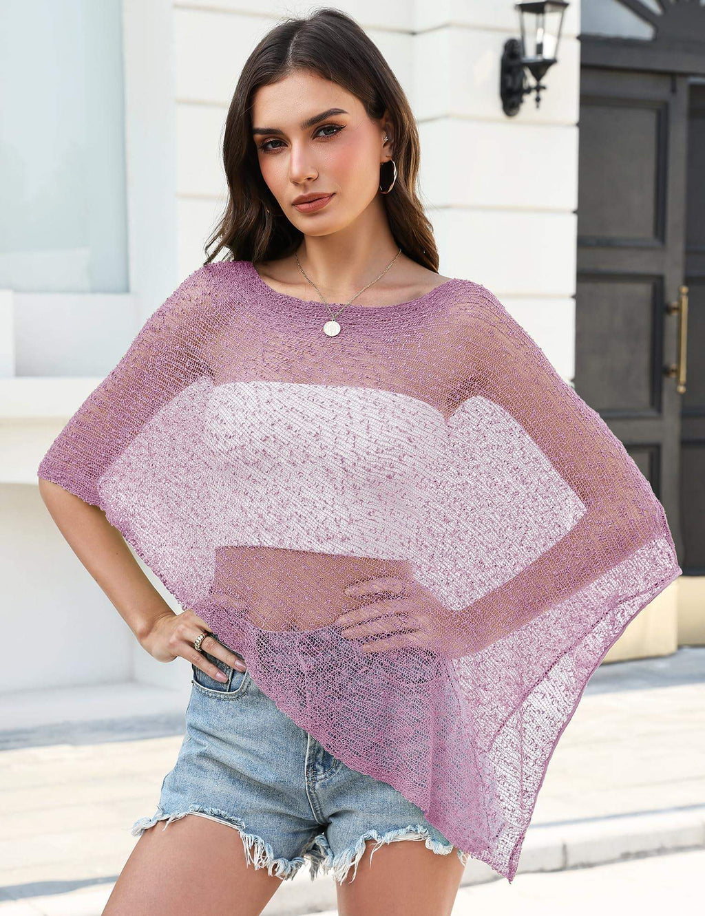 LOMON Womens Sheer Poncho Shrug Bolero Lightweight Knit Crochet Shrug Mesh Cover Up Summer 2026.