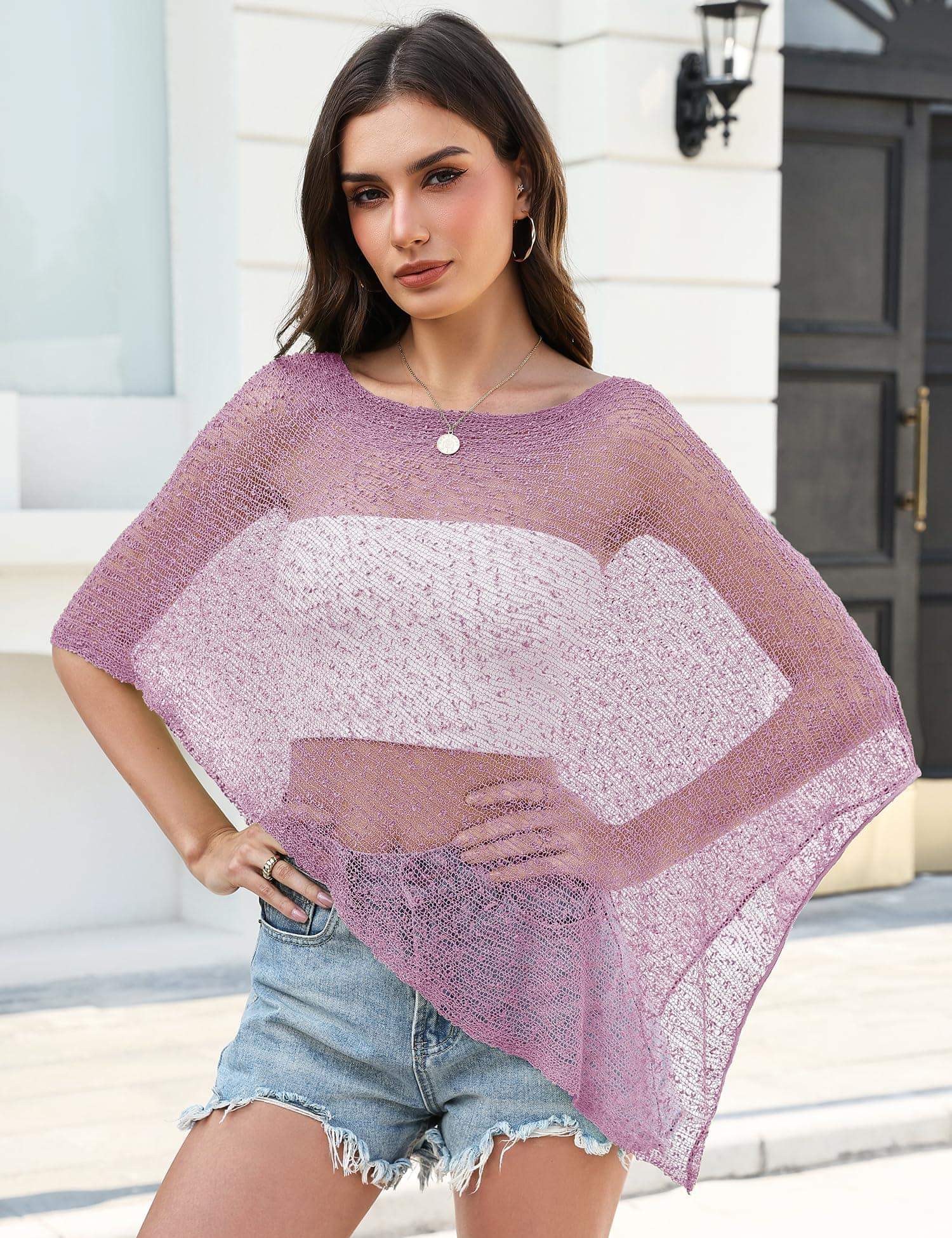 LOMON Womens Sheer Poncho Shrug Bolero Lightweight Knit Crochet Shrug Mesh Cover Up Summer 2026.